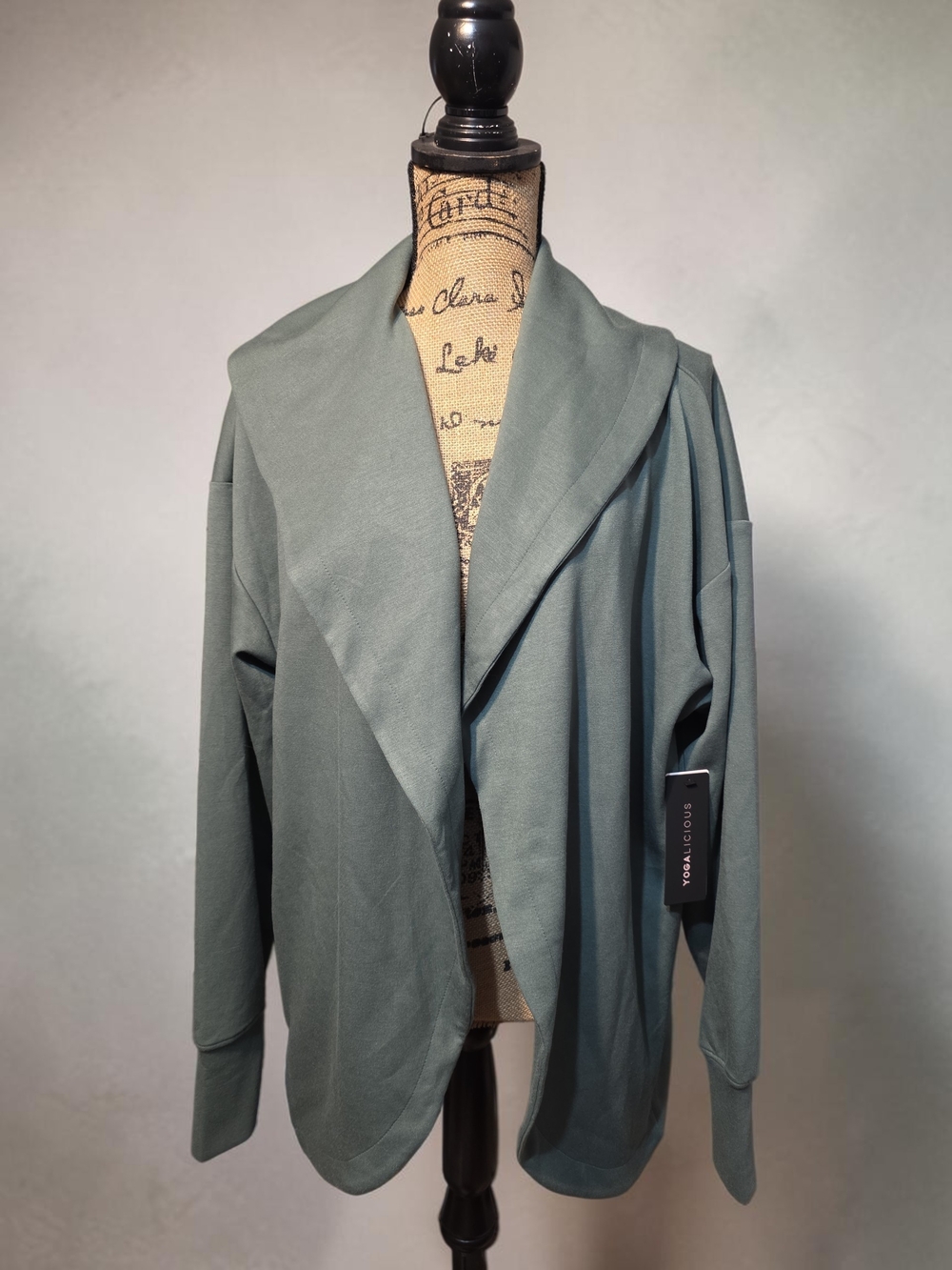 Yogalicious Olive Sage Draped Open Front Jacket NWT
